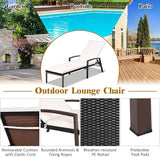 Tangkula Patio Rattan Lounge Chair, Outdoor Reclining Chaise Lounge with Cushion and Armrest - Photo 7
