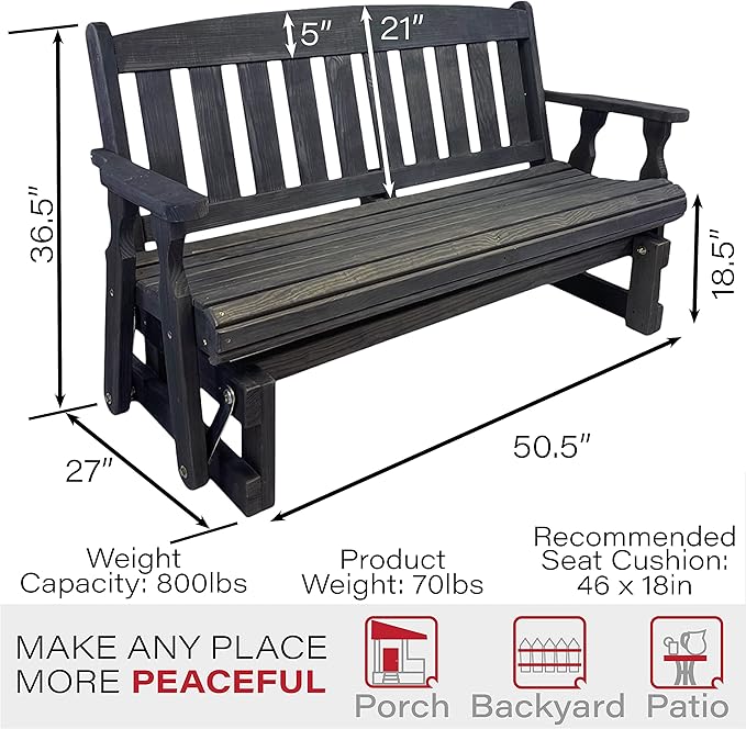 Amish Casual Heavy Duty 800 Lb Mission Pressure Treated Porch Glider (4 Foot, Semi-Solid Black Stain) - Photo 2