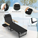 Foldable Chaise Lounge Chair Outdoor, 4-Position Reclining Outdoor Lounge Chairs with Wooden Armrest - Photo 4