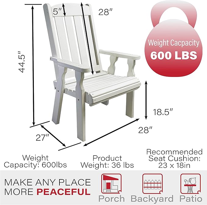 Amish Casual Heavy Duty 600 Lb High Back Mission Treated Patio Chair (Semi-Solid White Stain)