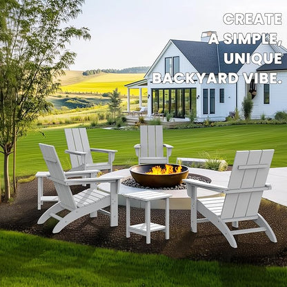 Modern Adirondack Chair, HDPE Plastic Patio Chairs for All Weather, Fire Pit Chair, Outdoor Lawn Chairs for Deck, Porch, Backyard, Garden, White