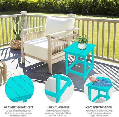 LZRS Adirondack Square Outdoor Side Table for Patio, Pool Composite Patio Table,HDPE End Tables for Backyard,Pool, Indoor Companion, Easy Maintenance & Weather Resistant(Turquoise)