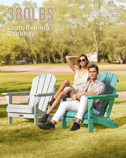 Folding Adirondack Chair Wood Texture, Patio Chairs Weather Resistant, Outdoor Chair, Lawn Chair with Cup Holder, Fire Pit Chair for Deck, Outdoor, Porch, Backyard(Lake Blue)