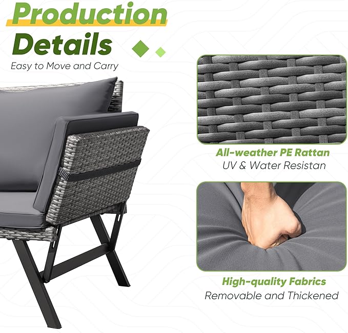 Greesum Outdoor Sofa, Woven Rattan Patio Furniture, Convertible Daybed or Double Chair with Adjustable Armrests - Photo 7