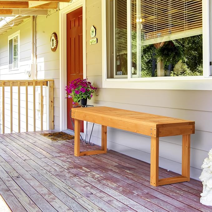VINGLI 50'' Outdoor Wooden Bench, Weatherproof Outdoor Backless Bench, 2-Person Wood Patio Bench for Backyard, Poolside, Entryway