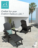 ZHUSI Folding Adjustable Adirondack Chair with Retractable Ottoman, Adirondack Chair with 2 Cup Holders - Photo 6
