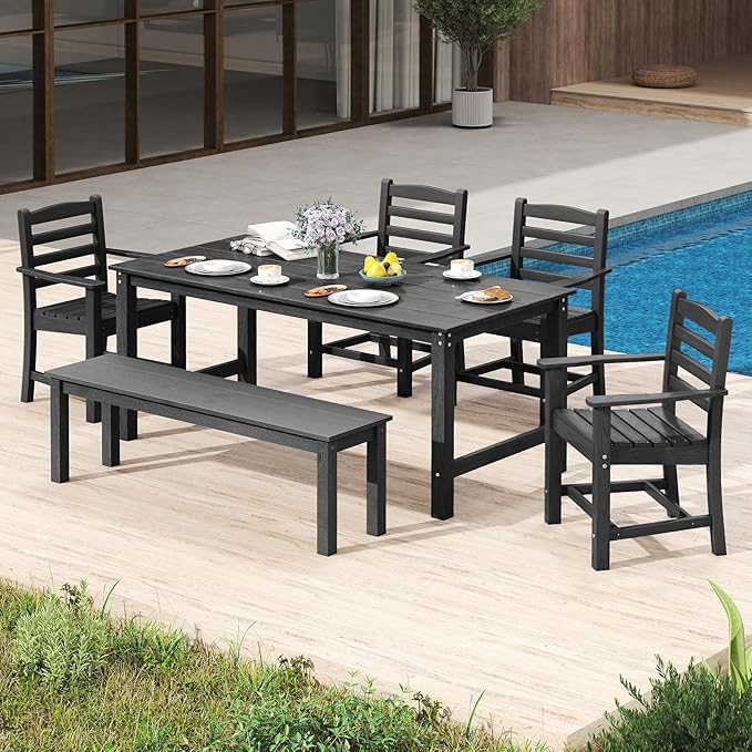 Tangkula 6 Pieces Patio Dining Bench Set - Photo 2
