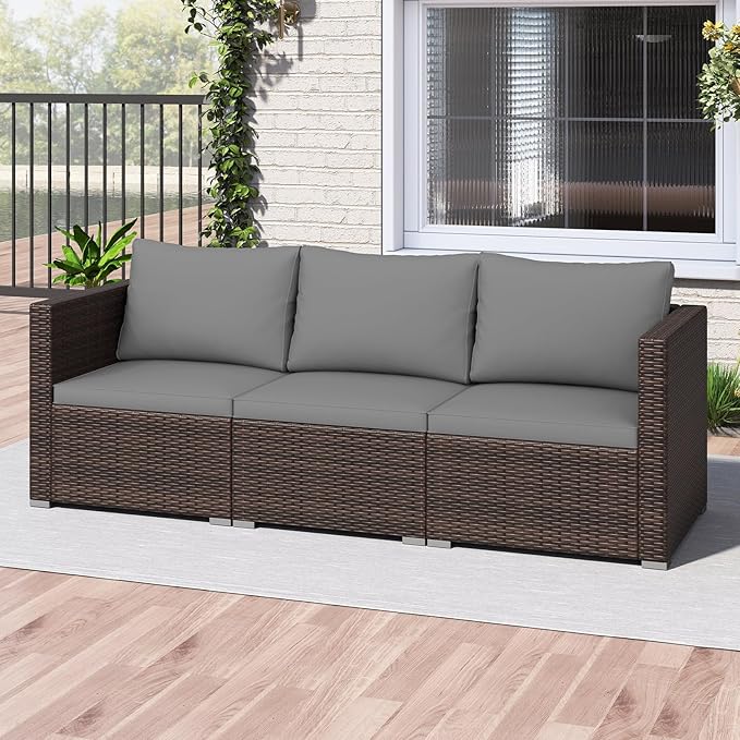 Tangkula 3 Seat Outdoor Wicker Sofa Set, Modular PE Rattan Patio Cushioned Sectional Couch Set - Photo 4