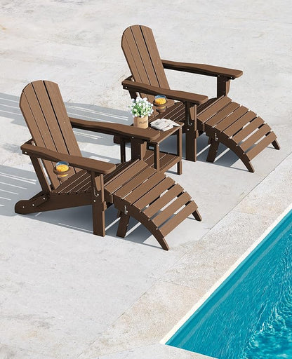 SERWALL 5-Piece Adirondack Chair and Ottoman and Table Set, Brown