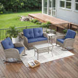 Belord 5 Piece Outdoor Conversation Patio Furniture Set - All-Weather Wicker Patio Rocking Chairs with Loveseat Glider - Photo 1