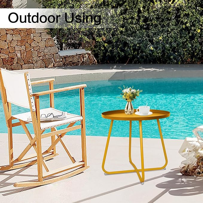 Babion Outdoor Side Tables,Round Weather Resistant Steel Patio Side Table,Small End Table for Patio Yard Porch Balcony Garden,Indoor & Outdoor All Gold