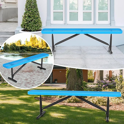 6 Feet Outdoor Benches, Blue Heavy Duty Metal Park Bench for Outside, Weatherproof Dock Bench, 72" L Commercial Benches Backless Bench for Shopping Mall, Store, Lawn, Park, Patio, Deck, Garden