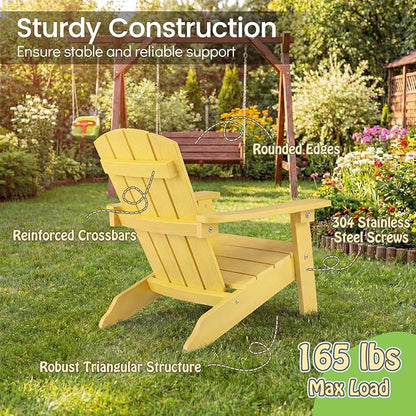 KOTEK Kids Adirondack Chair, Plastic Toddler Lawn Chair with Ergonomic Seat, Wood-Grain Texture, Easy to Assemble, All-Weather Outdoor Kids Chairs for Patio, Garden, Backyard (Yellow)