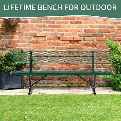 4/6/8 Feet Park Bench for Outside Heavy Duty Metal, Garden Benches Outdoor Bench with Backrest & Portable Frame, for Shopping Malls Stores Parks Patios Decks, Green