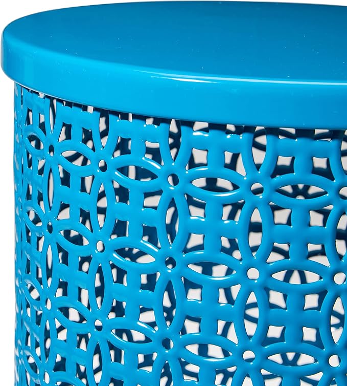 Glitzhome Outdoor Side Table Set of 2, Decorative Garden Stool for Patio Heavy Duty Metal Frame Accent Table Modern End Table, Glossy Blue