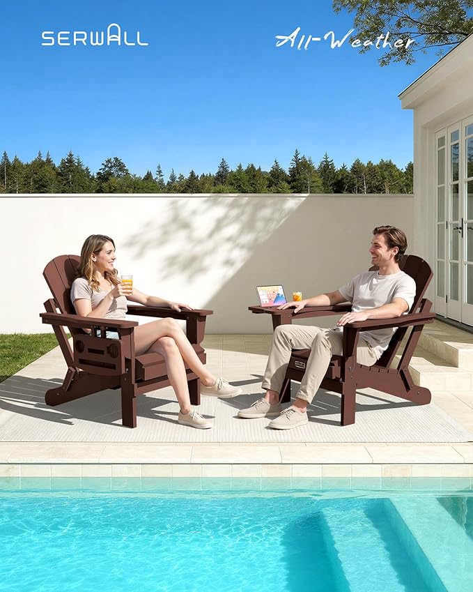 SERWALL Folding Adirondack Chair Set of 2, HIPS Adirondack Chairs with 4 in 1 Cup Holder - Photo 3