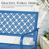 ONBRILL 50" Outdoor Bench, Garden Benches with Galvanized Metal Frame, Front Porch Bench with Floral Backrest - Photo 8