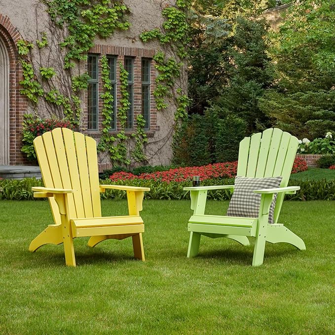 Psilvam Adirondack Chair, Oversized Poly Lumber Fire Pit Chair with Cup Holder, 350Lbs Support Patio Chairs for Garden, Weather Resistant Outdoors Seating, Relaxing Gift for Father & Mother (Yellow)