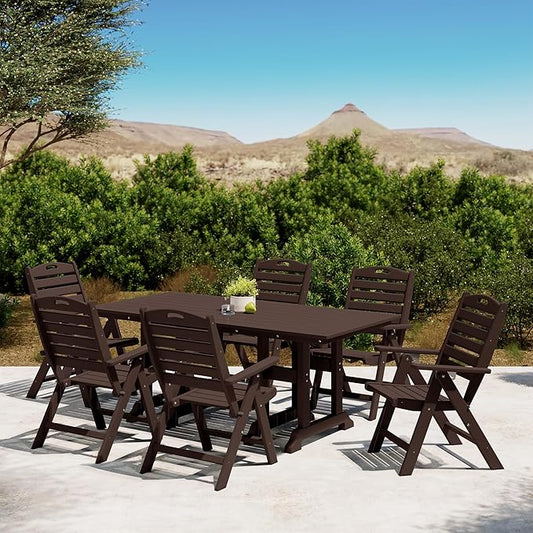 Costaelm Outdoor Adjustable Highback Folding Patio Dining Chair, HDPE Armrest Poly Lumber Restaurant Bistro Dining Chair for Outside Porch Backyard Garden, Dark Brown