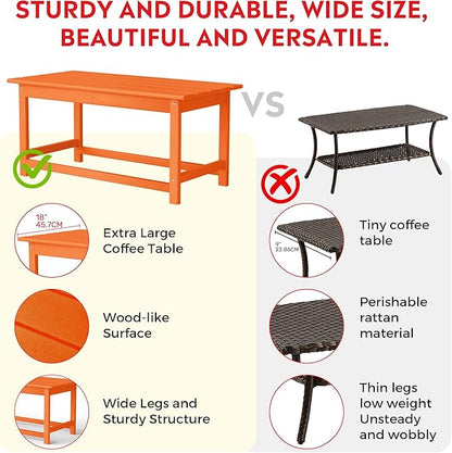 Costaelm 4-Piece Set Outdoor/Patio Poly Adirondack Chairs with a Coffee and a Side Table (2 Seater), Orange