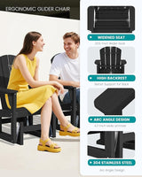 SERWALL HDPE Outdoor Glider Chair Set of 4, Wood-Like Patio Glider Rocker All-Weather Porch Glider for Outside, Black - Photo 4