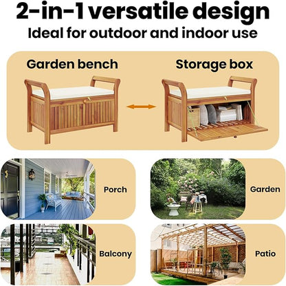 vidaXL Garden Storage Bench Cream White, Natural Wood