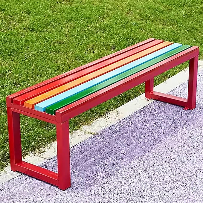 Outdoor Garden Benches, 2-3 Person Seat Outdoor Backless Benches, Sturdy Bench Patio Bench with Slatted Seat for Park,Outside,Metal Frame,880 Lbs Capacity(47.2 inch, Red Colorful)