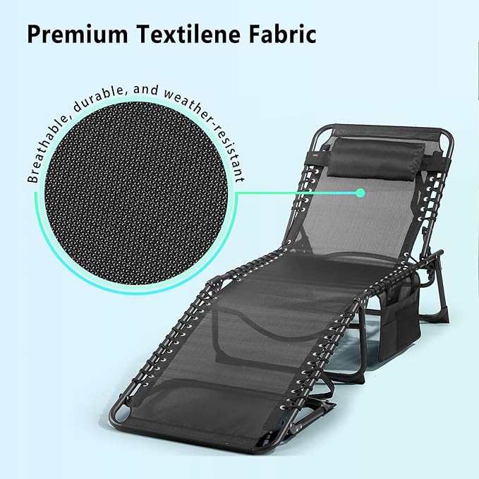 Unovivy Outdoor Chaise Lounge Chairs Set of 2, Portable Folding Pool Lounge Chair with 5-Position Reclining Back, Teslin Tanning Chair for Pool, Beach, Patio, Sunbathing