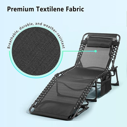Unovivy Outdoor Chaise Lounge Chairs Set of 2, Portable Folding Pool Lounge Chair with 5-Position Reclining Back, Teslin Tanning Chair for Pool, Beach, Patio, Sunbathing