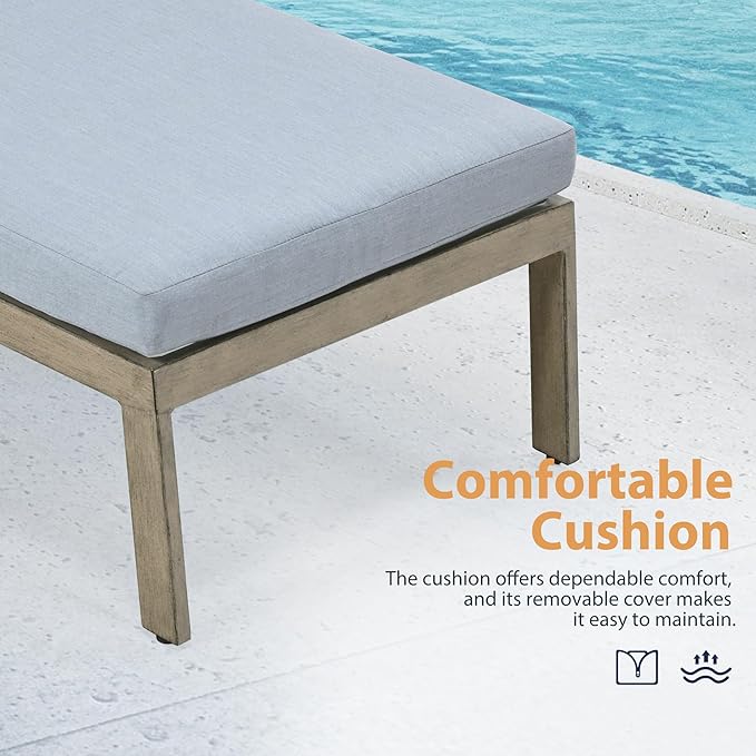 HAPPATIO Outdoor Chaise Lounge Set of 2, Aluminum Pool Lounge Chair with Adjustable Backrest, Cushion, Curved Armrest - Photo 7