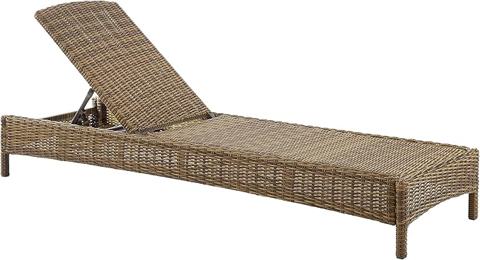 Crosley Furniture Bradenton Reclining Wicker Outdoor Chaise Lounge Chair for Patio, Deck, Backyard, Poolside, Weathered Brown with Gray Cushions