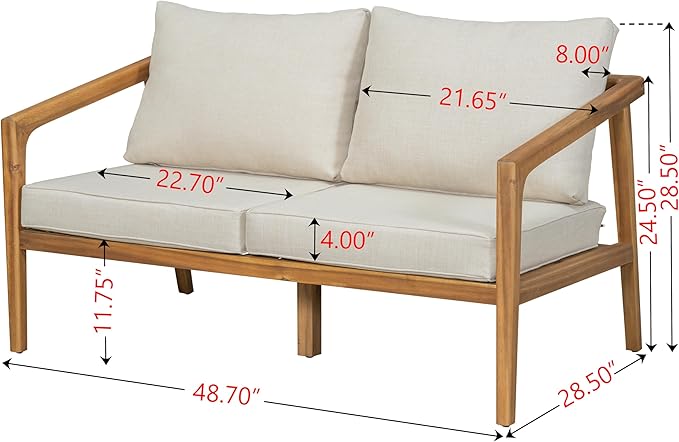 Merax 4 Piece Patio Outdoor Furniture Set, All-Weather Acacia Wood Loveseat Sofa, 2 Armchairs w/Coushions - Photo 5