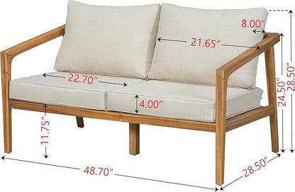 Christopher Knight Home Westin Acacia Wood Patio Loveseat Sofa with Cushion, Outdoor 2-Seater Sofa with Removable Cushions, Patio Furniture Sofa for 2, Teak+Beige