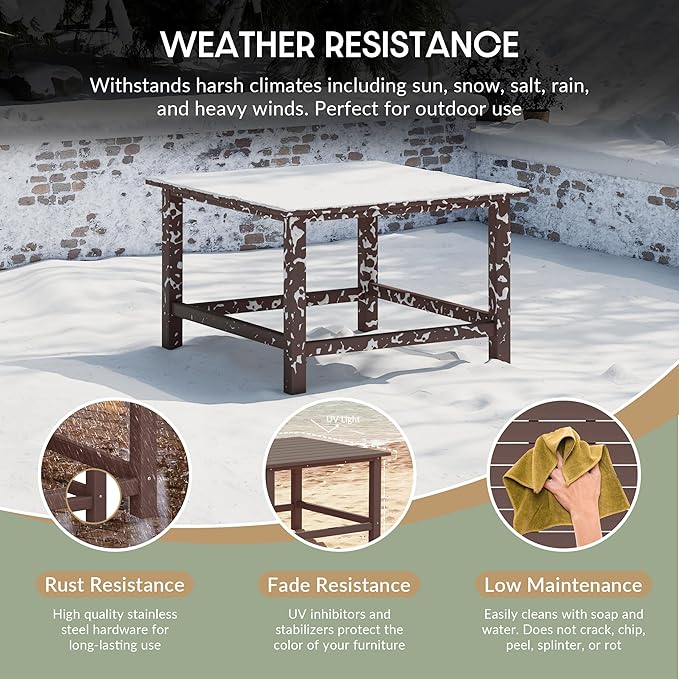 WestinTrends Malibu Low Outdoor HDPE Square Patio Coffee Table, Dark Brown