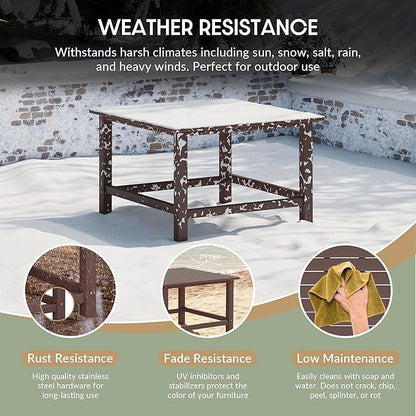 WestinTrends Malibu Low Outdoor HDPE Square Patio Coffee Table, Dark Brown