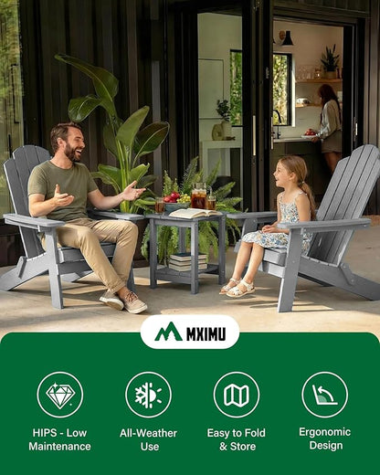 MXIMU Folding Adirondack Chair for Outdoor: Easy to Assemble and Comfortable Adirondack Chairs Set of 8 - All Weather Composite Plastic Chair for Outside Fire Pit Patio Lawn Garden Backyard Use(Grey)