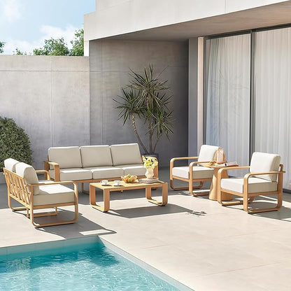 CHITA Outdoor Furniture Set 5 Piece, 7-Seats Patio Conversation Set with 6.3in Thick Cushions & 100% Aluminum Frame & Coffee Table, Modern Outdoor Patio Furniture Sofa Set for Poolside, Deck, Balcony