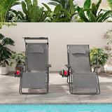 Goplus Zero Gravity Chairs, X-Large Folding Lounge Lawn Chair w/Canopy Shade & Cup Holder - Photo 2