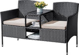 Flamaker Outdoor Furniture Patio Loveseat Wicker 2-Seat with Built-in Table and Cushions Rattan Porch Chairs Bench for - Photo 1