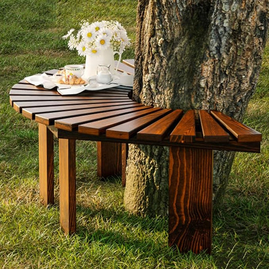 Outdoor Furniture: Solid Wood, Round, Fan-Shaped Bench for Patio, Garden or Park