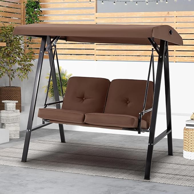 AECOJOY Outdoor Patio Swing Chair for Adults, 2-Seat Porch Swings with Adjustable Canopy - Photo 1