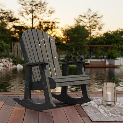 Wildridge Heritage Adirondack Rocking Chair, Dark Gray - Outdoor Weather Resistant HDPE Rocking Chair for Patio, Deck, Fire Pit