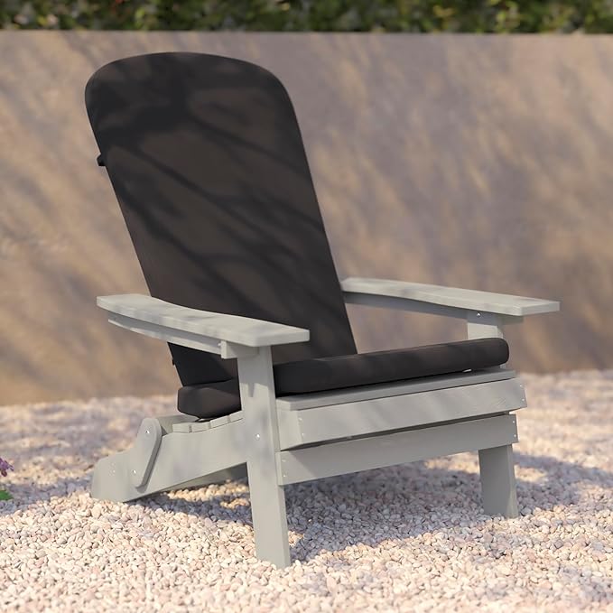 Flash Furniture Charlestown Folding Adirondack Chairs Poly Resin Frame-All-Weather Cushions-Indoor/Outdoor Use, Set of 2, Gray