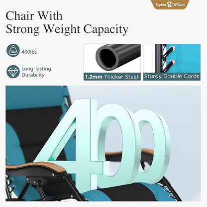 Sophia & William Oversized XXL Zero Gravity Chair, Padded Recliner Outdoor Gravity Chair with Free Cup Holder, Supports 400 LBS (Aqua)