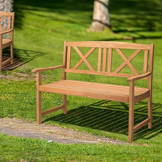 Garden Bench Loveseat - 2-Person Acacia Wood Bench with Armrest, Backrest, Sturdy Frame, 800lbs Capacity, Outside Park Bench for Patio, Yard, Front Porch, Outdoor Garden Bench, Natural