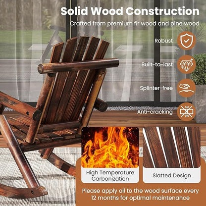 Giantex 2 Pcs Outdoor Wooden Rocking Chair, Adirondack Porch Rocker with High Back and Wide Seat, Rustic Log Patio Chair for Front Porch Backyard Garden Balcony Deck, Brown (27”x36”x 38”)