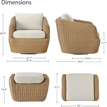 CHITA 2 Pieces Patio Wicker Furniture Set, Outdoor Rattan Chair Set with Removable Thickened Cushions, Fully Assembled(Beige Cushions with Light Brown Wicker)