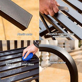 Outdoor Metal Garden Bench with Pull-Out Table, Cast Iron Steel Frame Loveseat with Backrest & Armrests - Photo 7