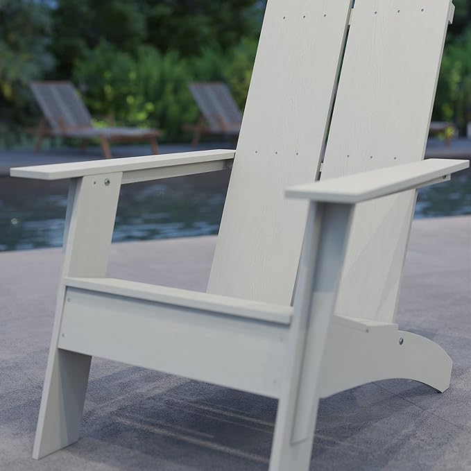 Merrick Lane Piedmont 2 Slat Poly Resin Adirondack Chair - Gray - Modern Design - Indoor/Outdoor