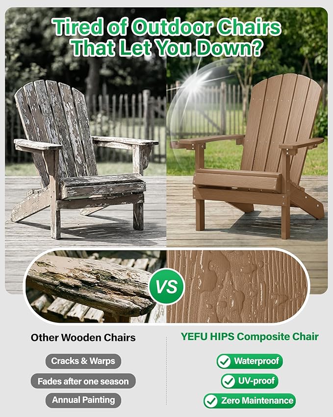 YEFU Adirondack Chairs Set of 6: Outdoor Chair HIPS Plastic Adirondack Chairs - Patio Chairs with Wood Texture - Lawn - Photo 5